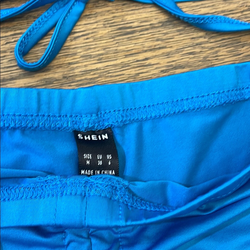 SHEIN Blue Ruched Mini Skirt Set Two Piece Crop Top Summer Beach Medium - Picture 3 of 4